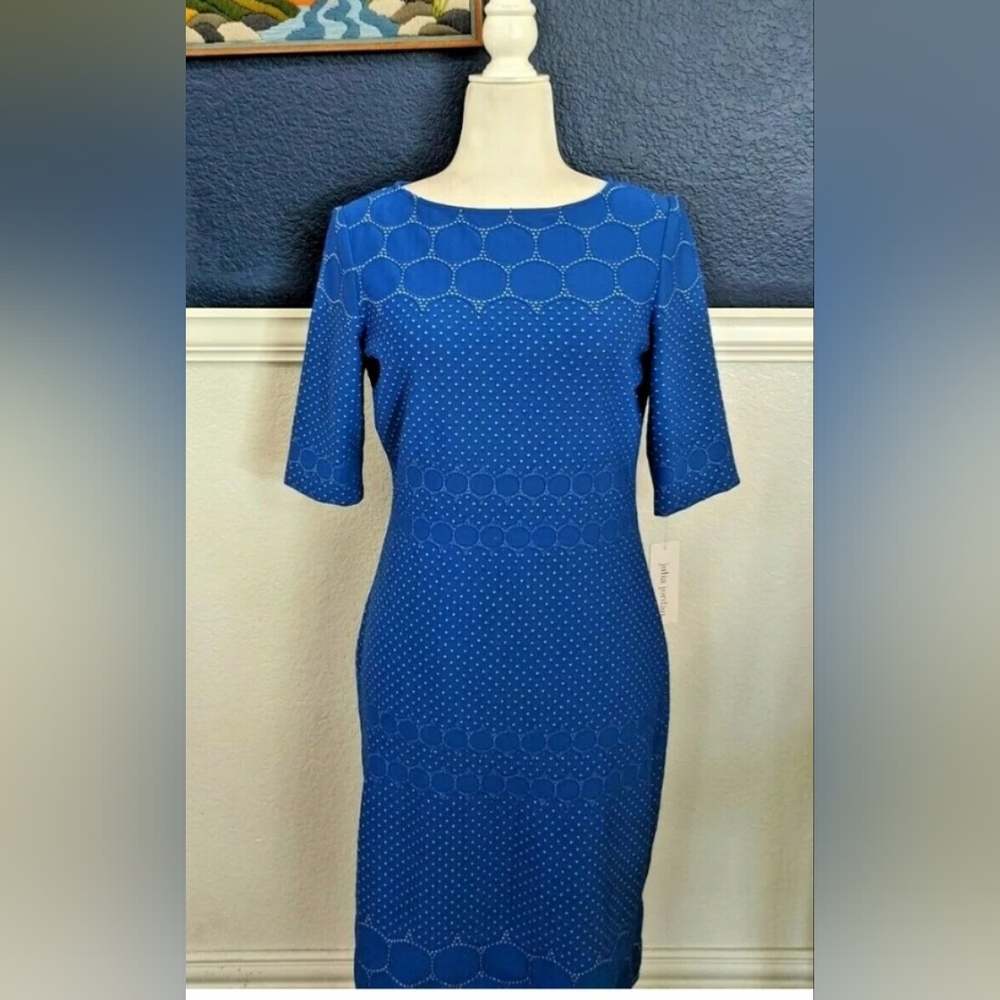 Julia Jordan Blue & White Short Sleeve Midi Dress Size 8